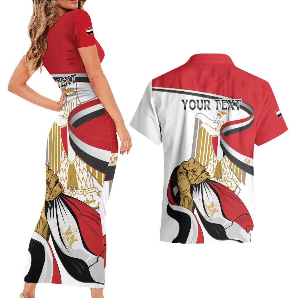 Personalized Egypt Revolution Day Couples Matching Short Sleeve Bodycon Dress and Hawaiian Shirt Coat Of Arms With Flag