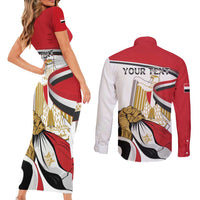 Personalized Egypt Revolution Day Couples Matching Short Sleeve Bodycon Dress and Long Sleeve Button Shirt Coat Of Arms With Flag