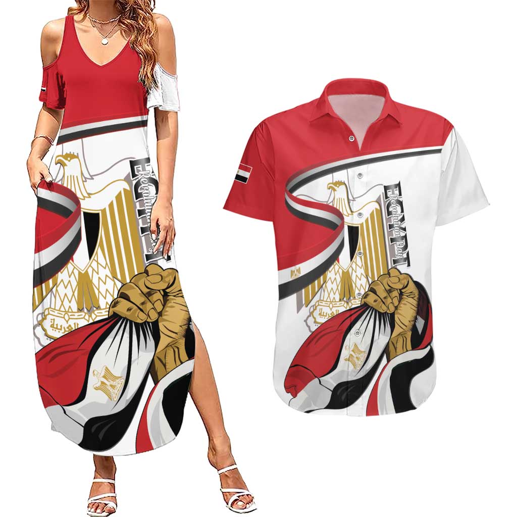 Personalized Egypt Revolution Day Couples Matching Summer Maxi Dress and Hawaiian Shirt Coat Of Arms With Flag