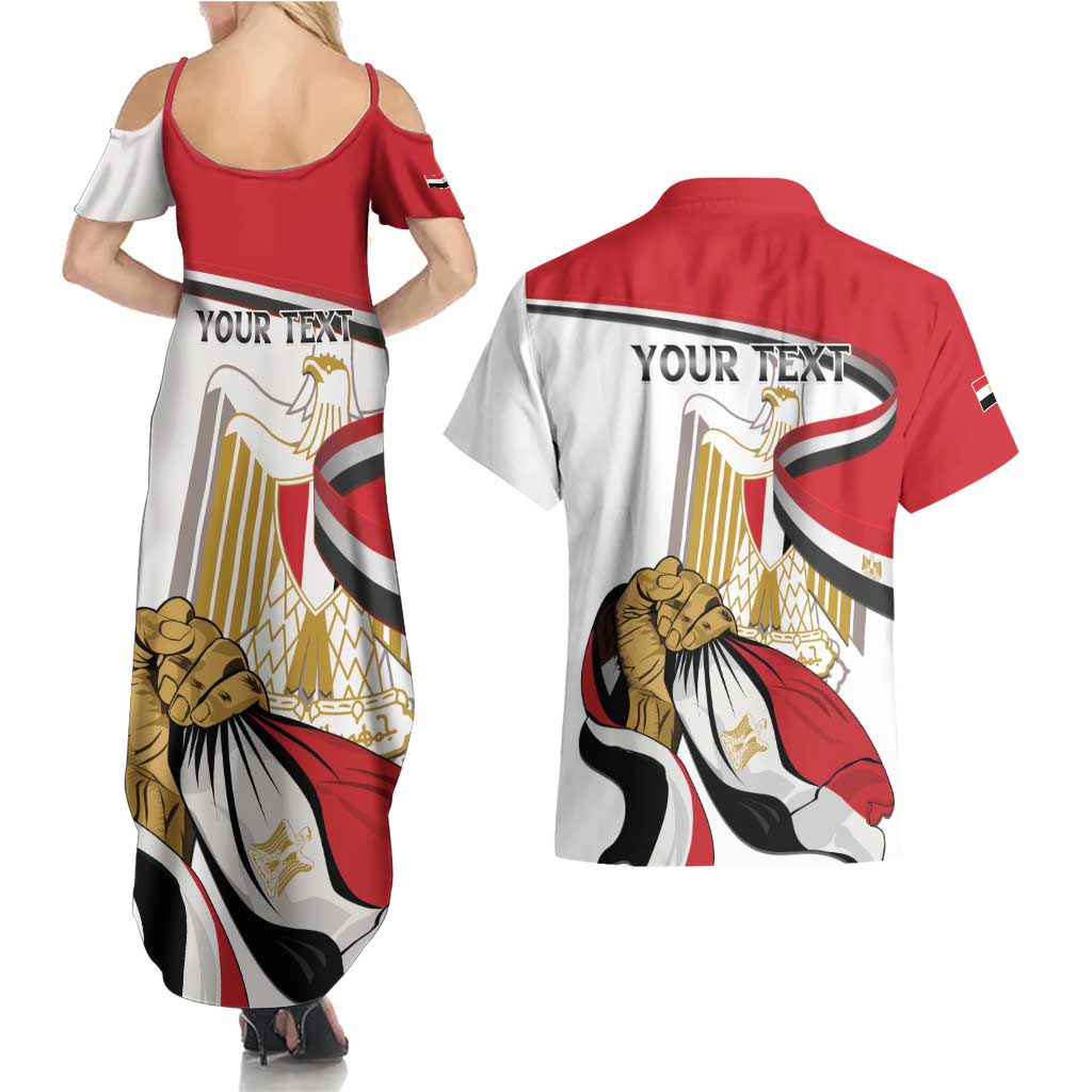 Personalized Egypt Revolution Day Couples Matching Summer Maxi Dress and Hawaiian Shirt Coat Of Arms With Flag