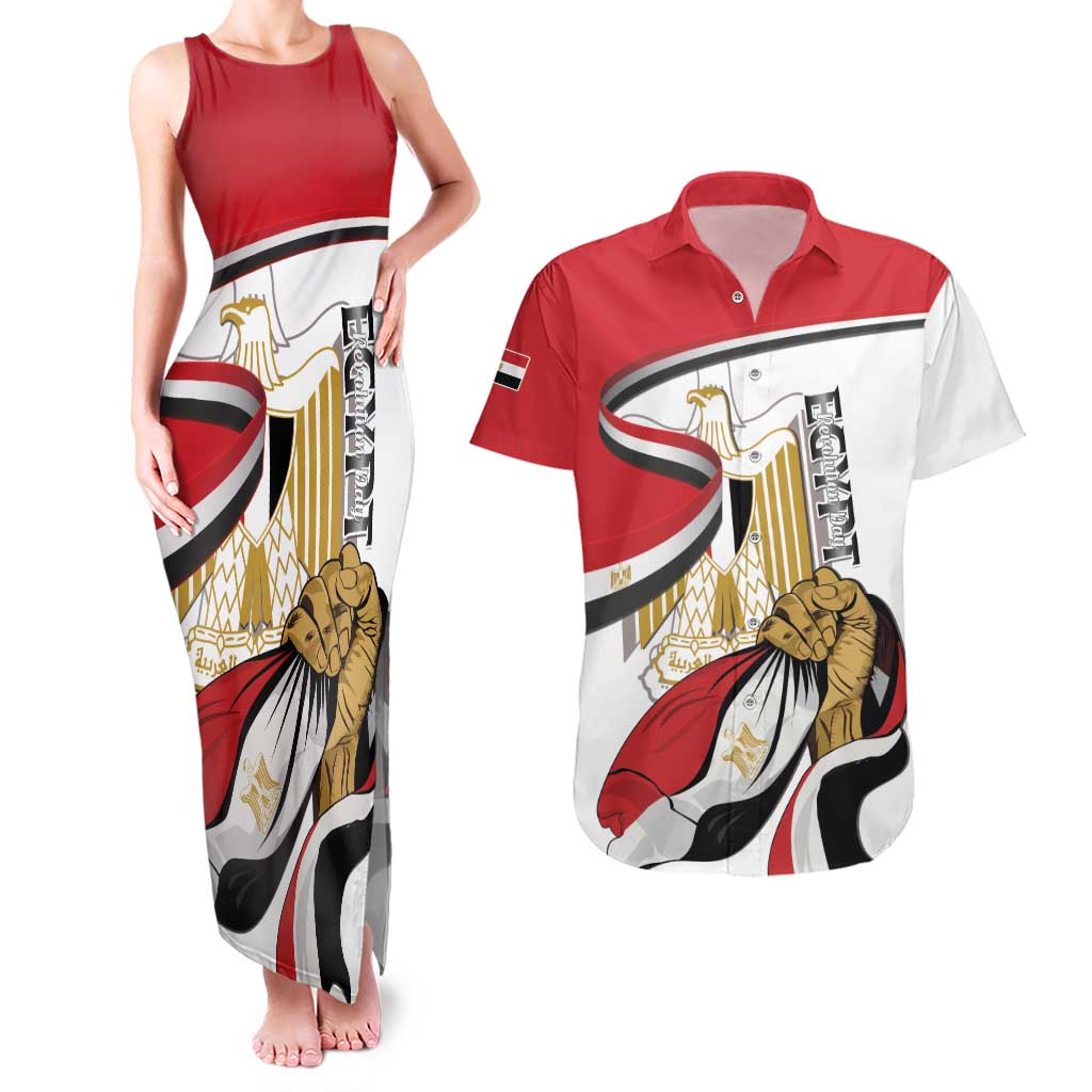 Personalized Egypt Revolution Day Couples Matching Tank Maxi Dress and Hawaiian Shirt Coat Of Arms With Flag