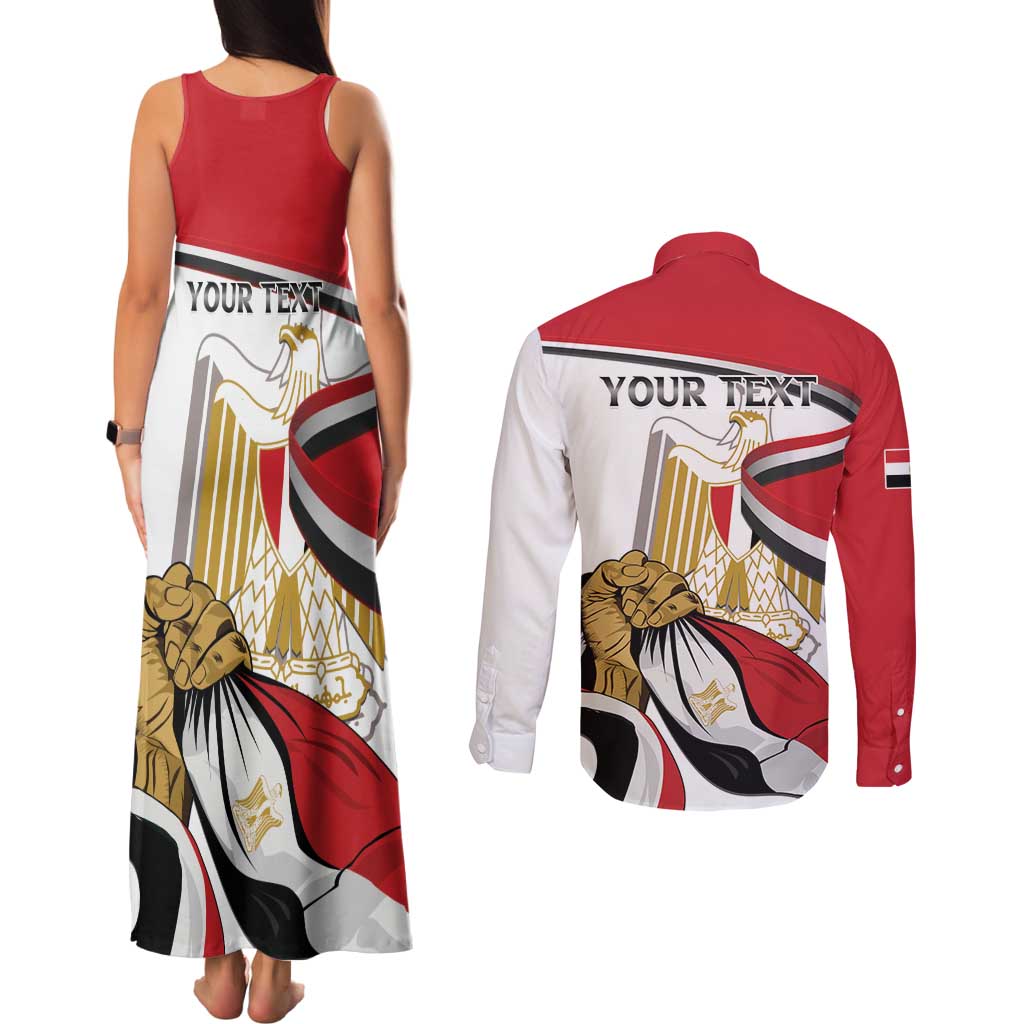 Personalized Egypt Revolution Day Couples Matching Tank Maxi Dress and Long Sleeve Button Shirt Coat Of Arms With Flag