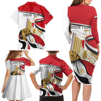 Personalized Egypt Revolution Day Family Matching Long Sleeve Bodycon Dress and Hawaiian Shirt Coat Of Arms With Flag