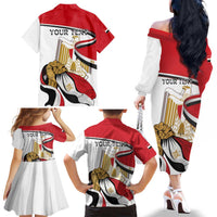 Personalized Egypt Revolution Day Family Matching Off The Shoulder Long Sleeve Dress and Hawaiian Shirt Coat Of Arms With Flag