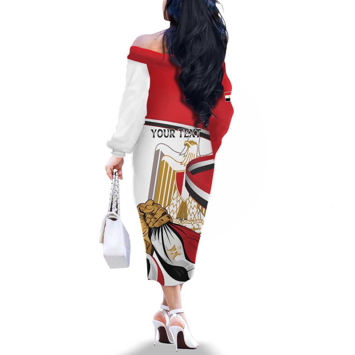 Personalized Egypt Revolution Day Family Matching Off The Shoulder Long Sleeve Dress and Hawaiian Shirt Coat Of Arms With Flag