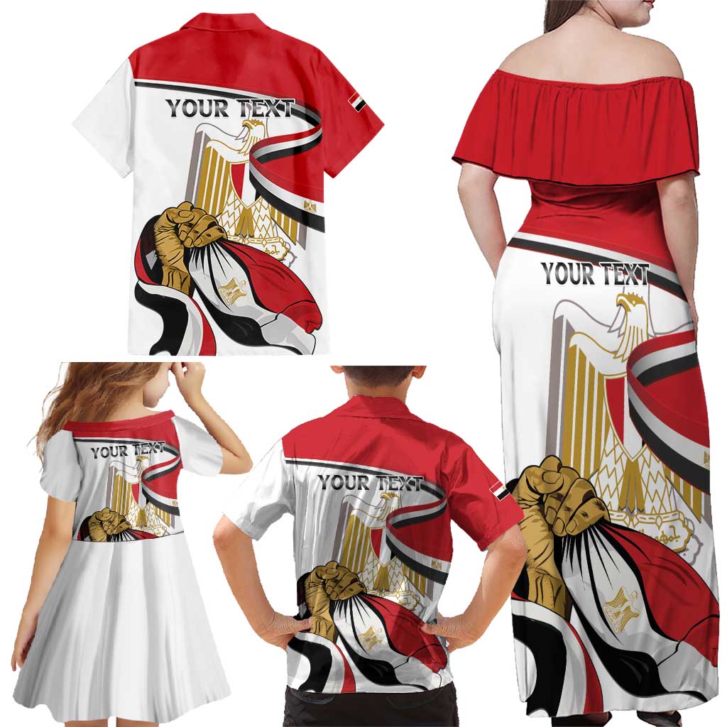 Personalized Egypt Revolution Day Family Matching Off Shoulder Maxi Dress and Hawaiian Shirt Coat Of Arms With Flag