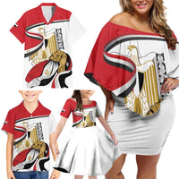 Personalized Egypt Revolution Day Family Matching Off Shoulder Short Dress and Hawaiian Shirt Coat Of Arms With Flag