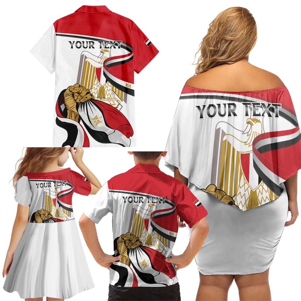 Personalized Egypt Revolution Day Family Matching Off Shoulder Short Dress and Hawaiian Shirt Coat Of Arms With Flag