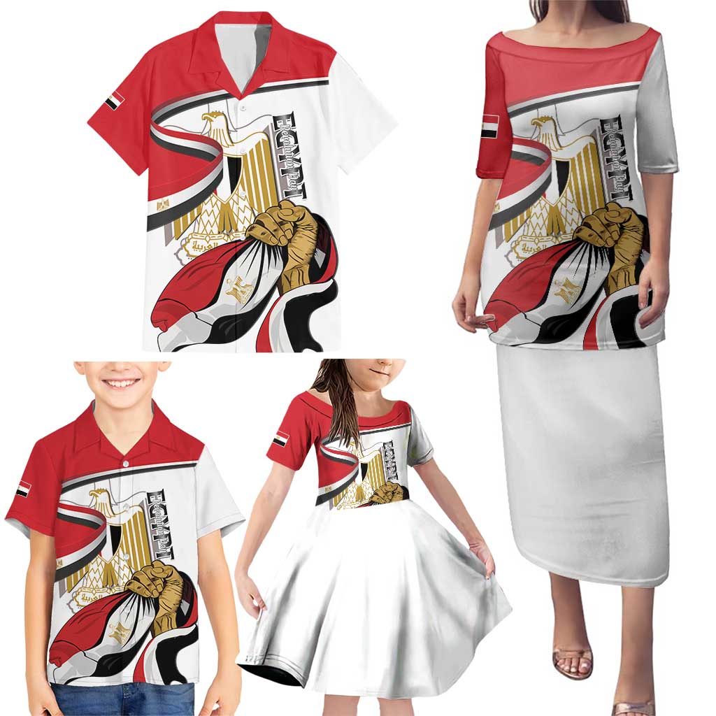 Personalized Egypt Revolution Day Family Matching Puletasi and Hawaiian Shirt Coat Of Arms With Flag