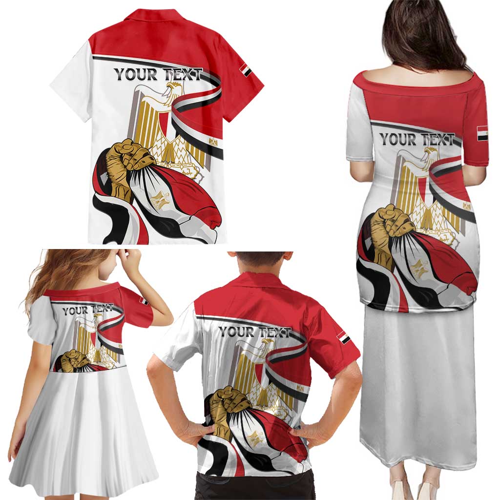 Personalized Egypt Revolution Day Family Matching Puletasi and Hawaiian Shirt Coat Of Arms With Flag