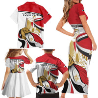 Personalized Egypt Revolution Day Family Matching Short Sleeve Bodycon Dress and Hawaiian Shirt Coat Of Arms With Flag