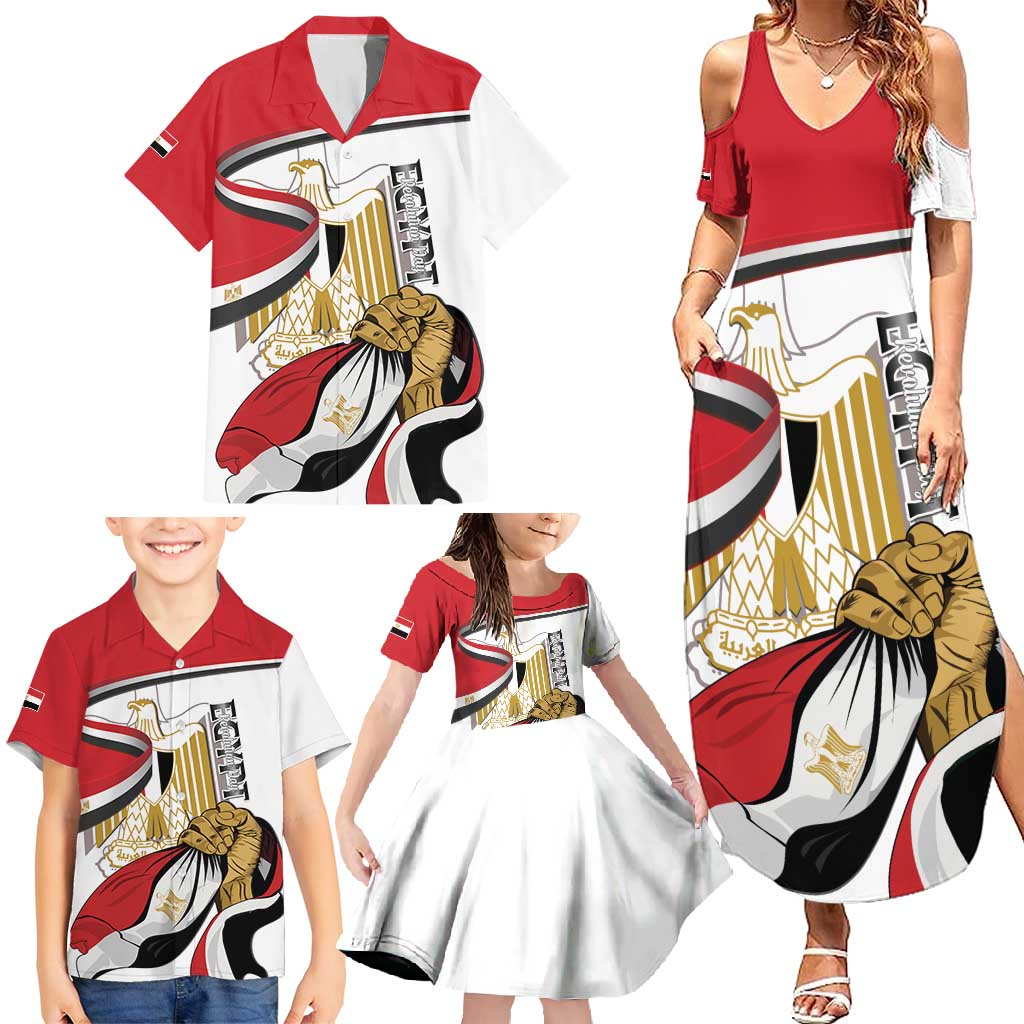 Personalized Egypt Revolution Day Family Matching Summer Maxi Dress and Hawaiian Shirt Coat Of Arms With Flag