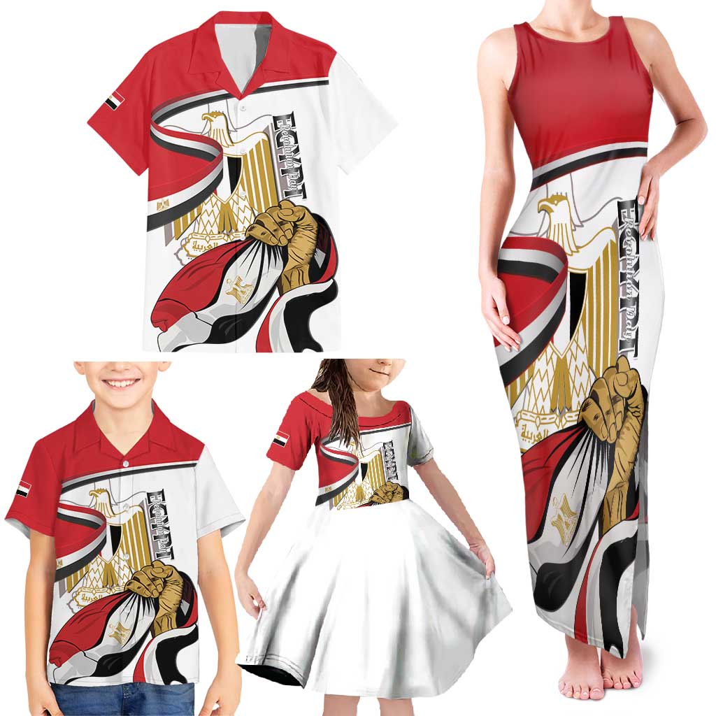 Personalized Egypt Revolution Day Family Matching Tank Maxi Dress and Hawaiian Shirt Coat Of Arms With Flag