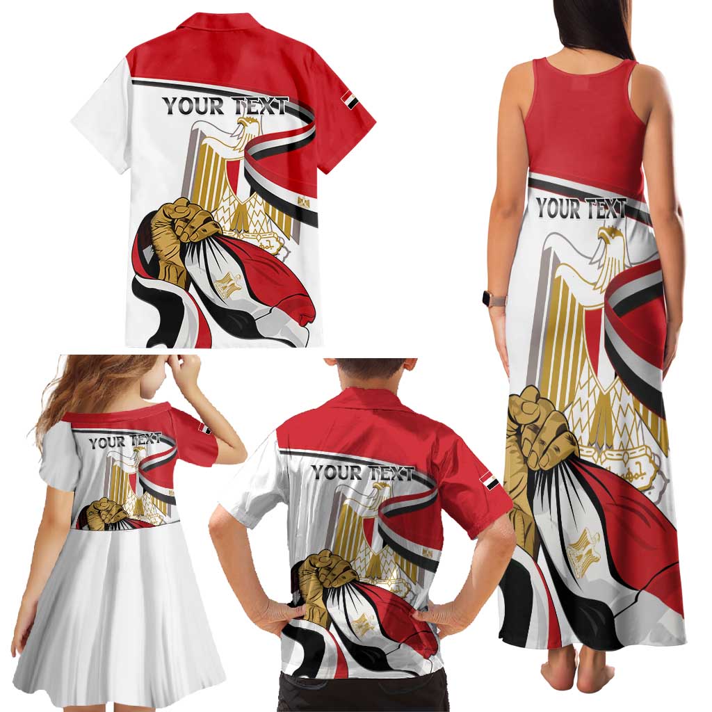 Personalized Egypt Revolution Day Family Matching Tank Maxi Dress and Hawaiian Shirt Coat Of Arms With Flag