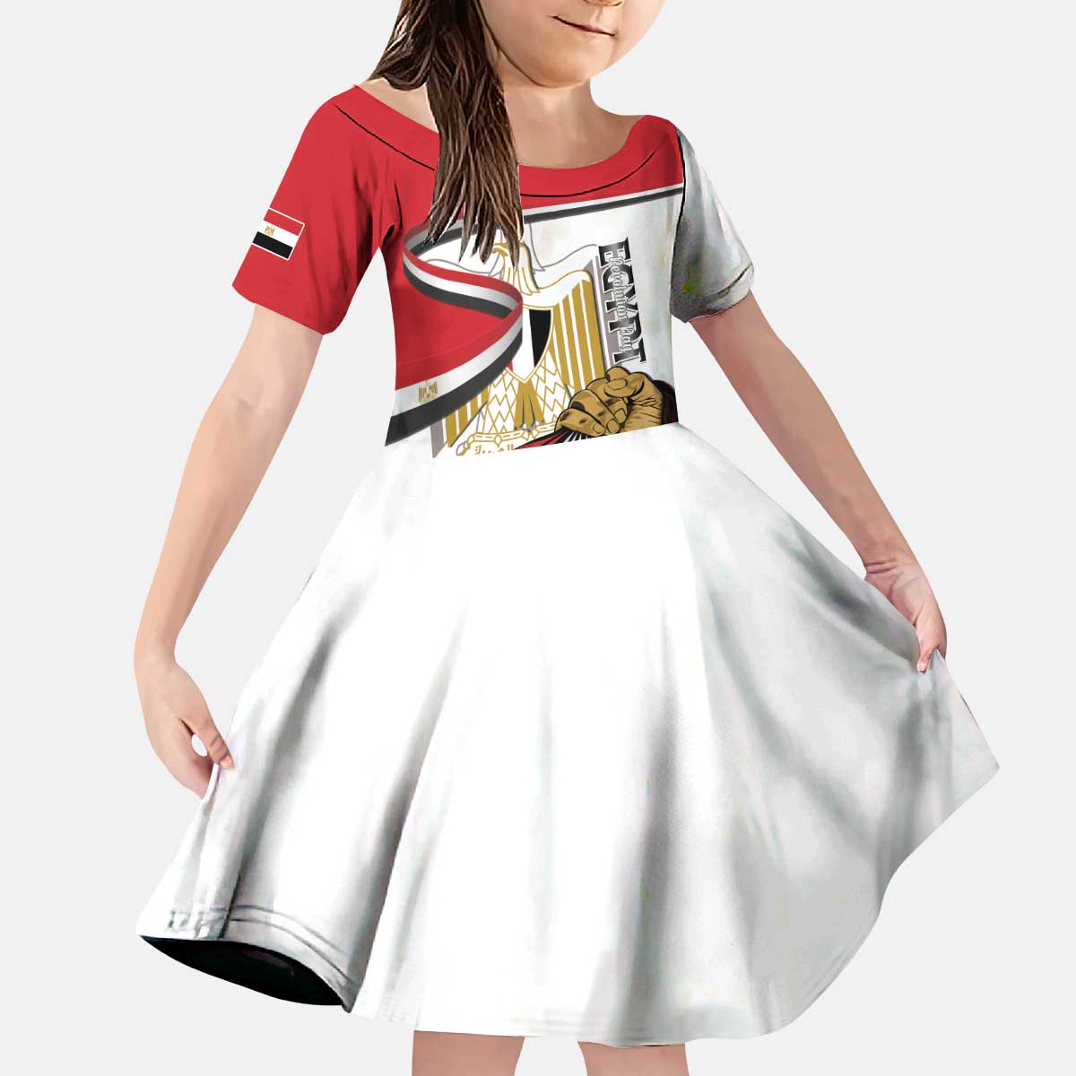 Personalized Egypt Revolution Day Kid Short Sleeve Dress Coat Of Arms With Flag
