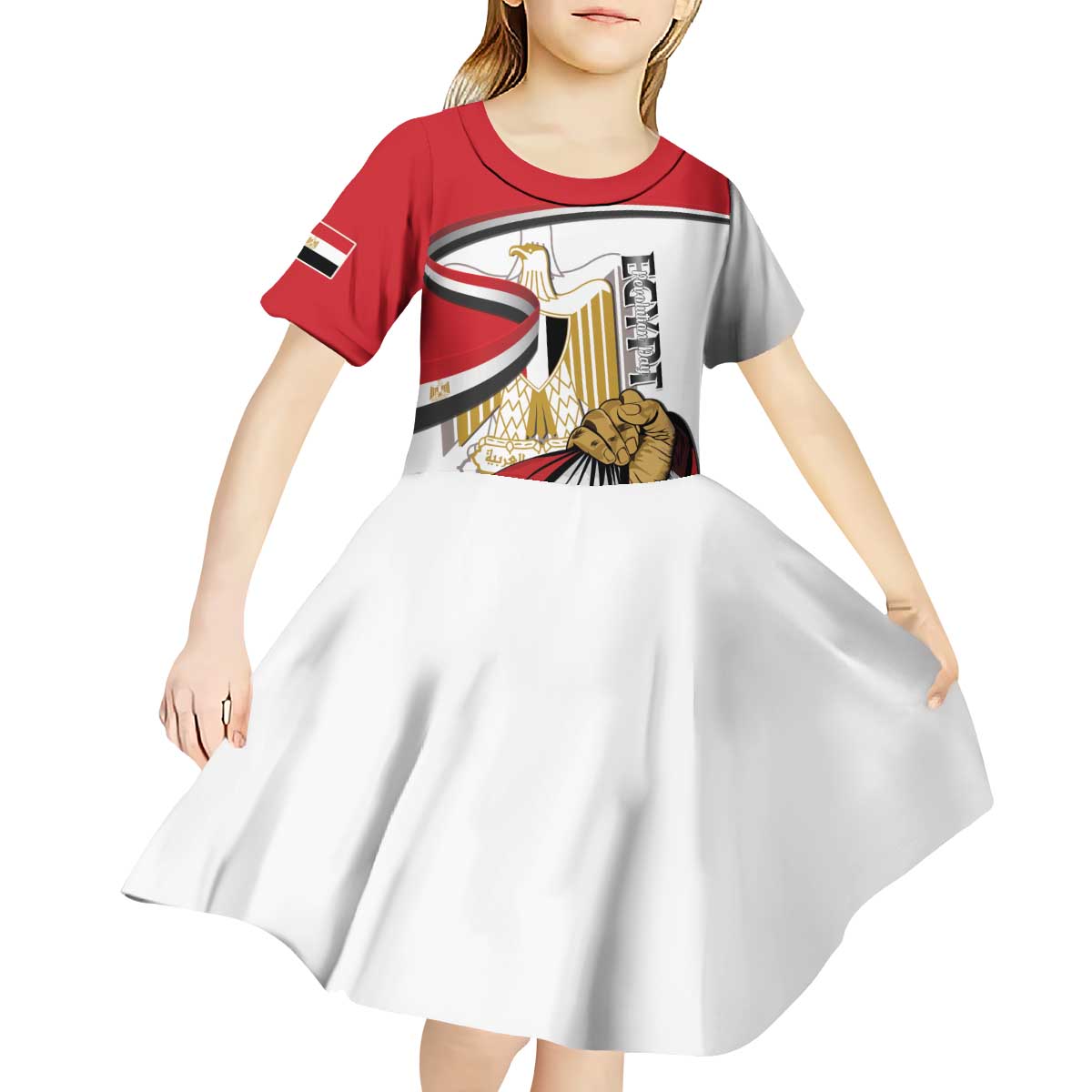 Personalized Egypt Revolution Day Kid Short Sleeve Dress Coat Of Arms With Flag