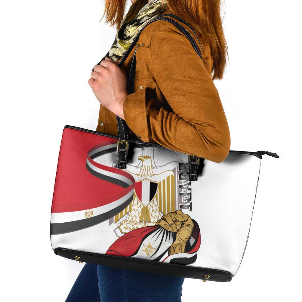 Egypt Revolution Day Leather Tote Bag Coat Of Arms With Flag