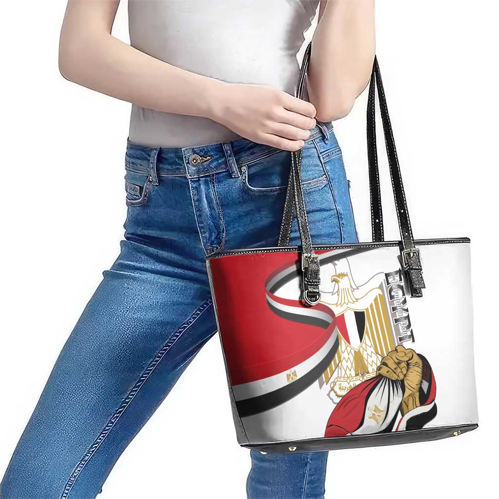 Egypt Revolution Day Leather Tote Bag Coat Of Arms With Flag
