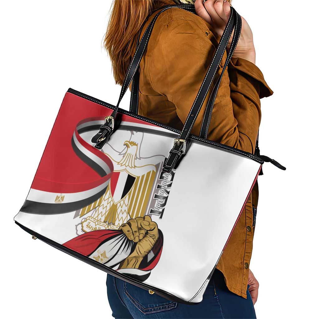 Egypt Revolution Day Leather Tote Bag Coat Of Arms With Flag