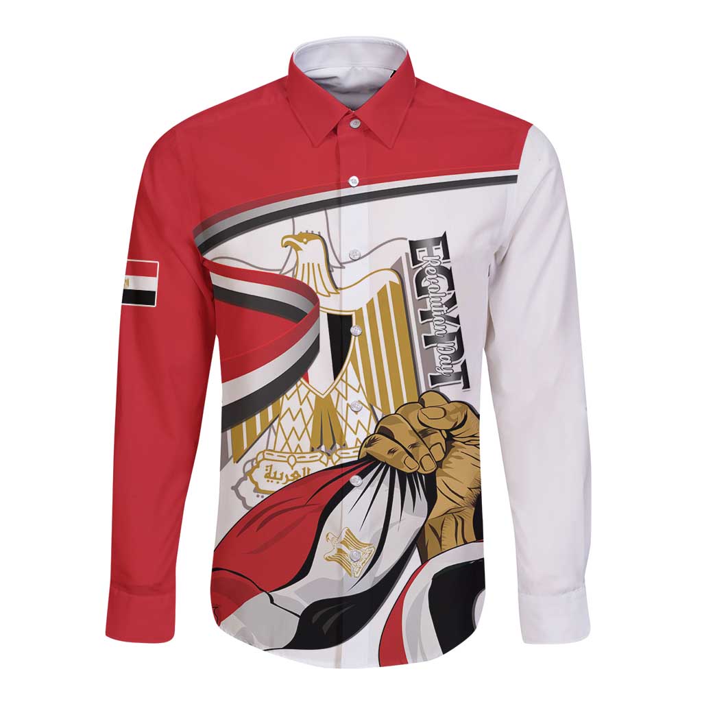 Personalized Egypt Revolution Day Long Sleeve Button Shirt Coat Of Arms With Flag