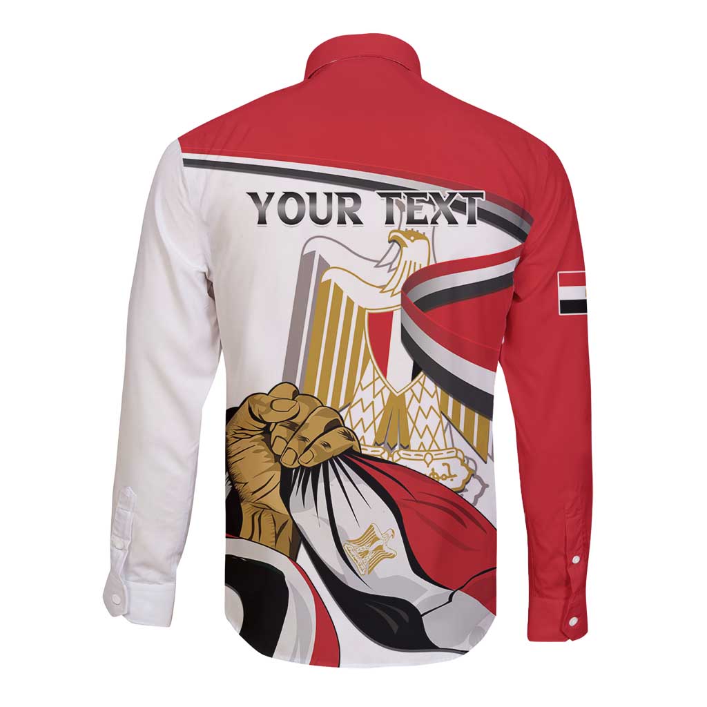Personalized Egypt Revolution Day Long Sleeve Button Shirt Coat Of Arms With Flag