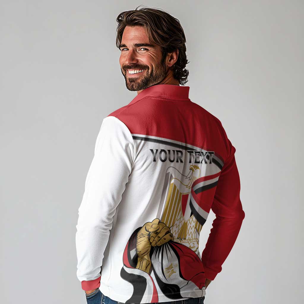Personalized Egypt Revolution Day Long Sleeve Polo Shirt Coat Of Arms With Flag