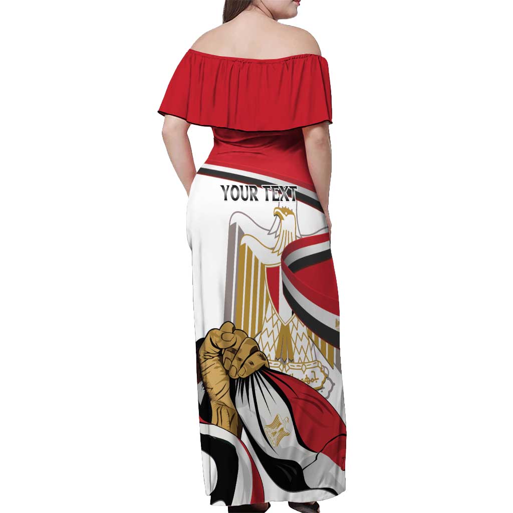 Personalized Egypt Revolution Day Off Shoulder Maxi Dress Coat Of Arms With Flag