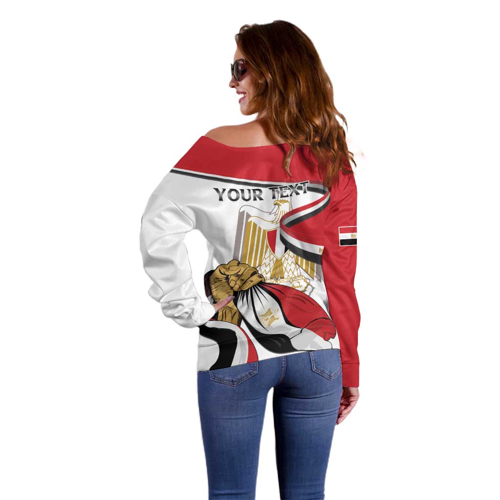 Personalized Egypt Revolution Day Off Shoulder Sweater Coat Of Arms With Flag
