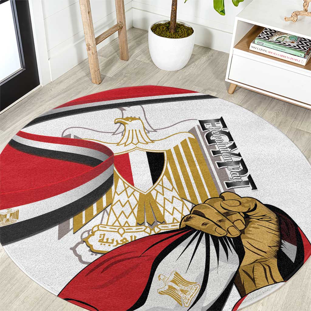 Egypt Revolution Day Round Carpet Coat Of Arms With Flag