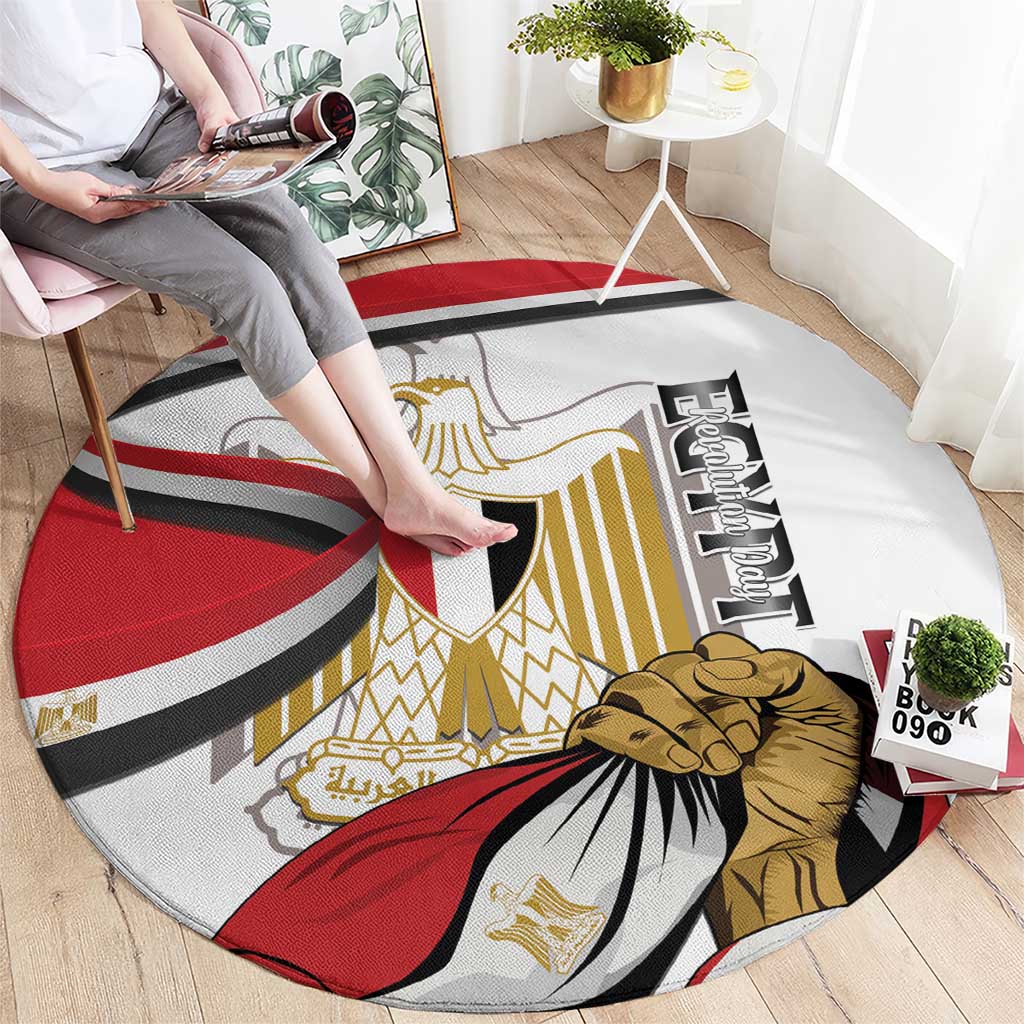 Egypt Revolution Day Round Carpet Coat Of Arms With Flag
