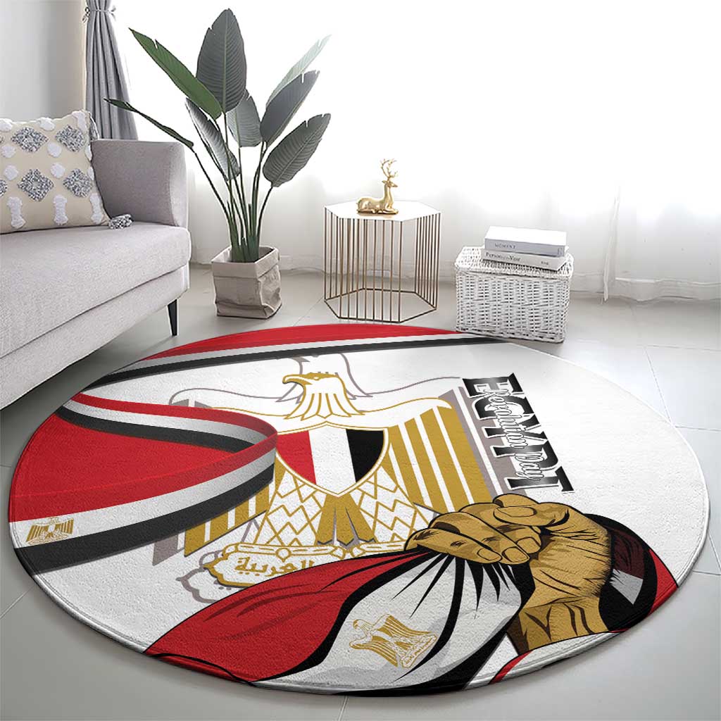Egypt Revolution Day Round Carpet Coat Of Arms With Flag