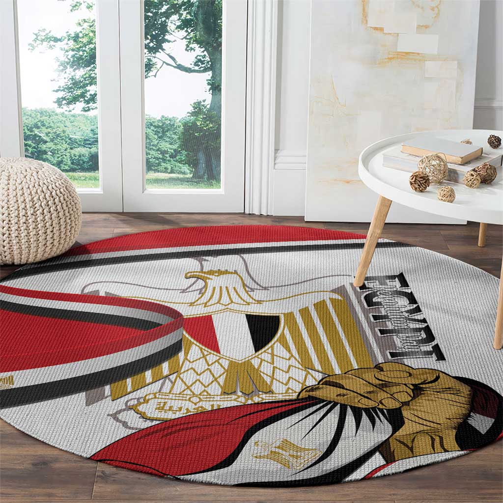 Egypt Revolution Day Round Carpet Coat Of Arms With Flag