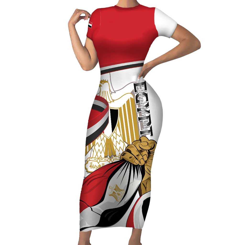 Personalized Egypt Revolution Day Short Sleeve Bodycon Dress Coat Of Arms With Flag