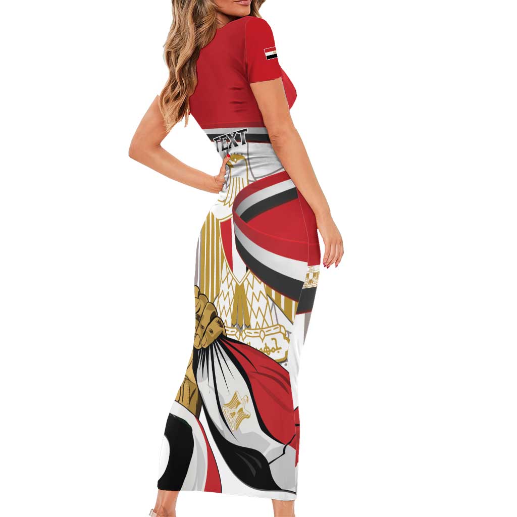 Personalized Egypt Revolution Day Short Sleeve Bodycon Dress Coat Of Arms With Flag
