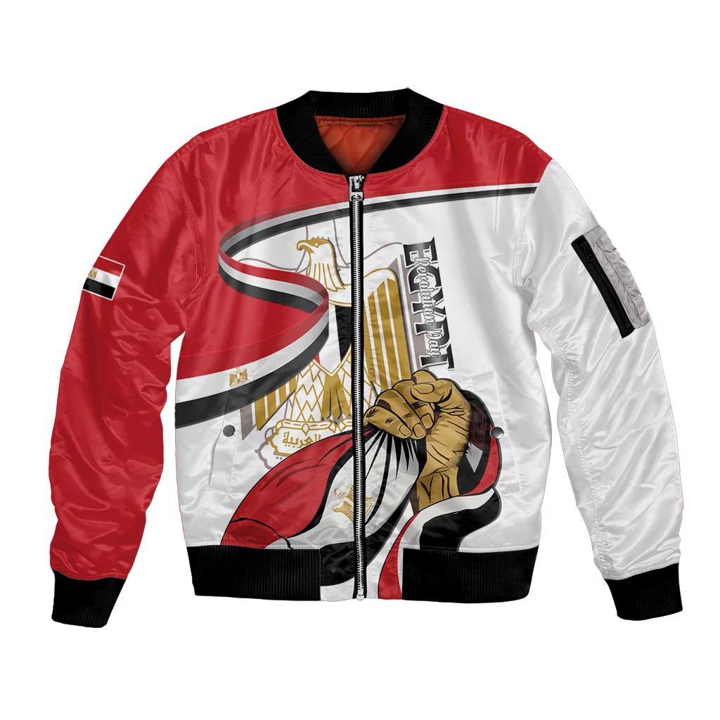 Personalized Egypt Revolution Day Sleeve Zip Bomber Jacket Coat Of Arms With Flag
