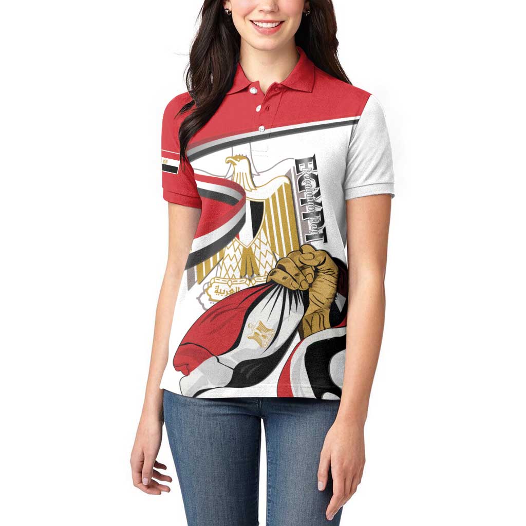 Personalized Egypt Revolution Day Women Polo Shirt Coat Of Arms With Flag