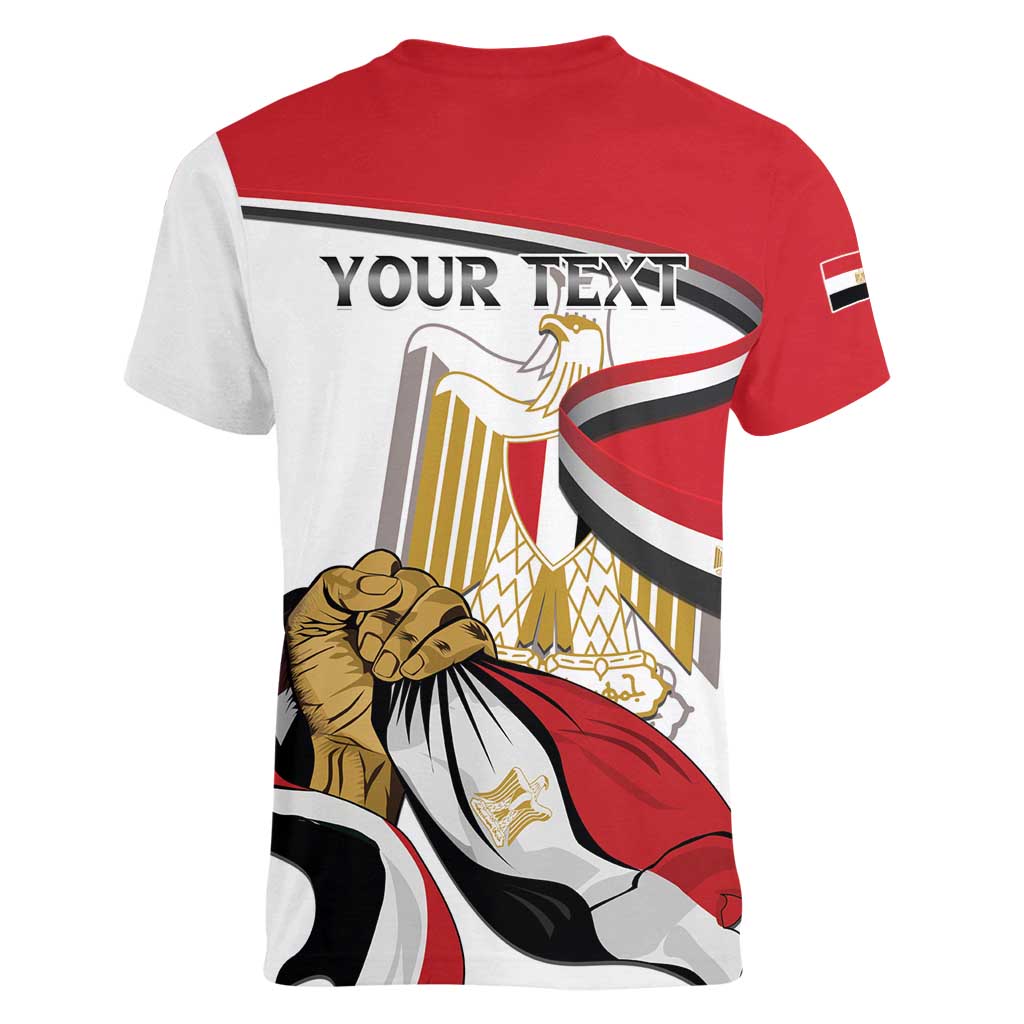 Personalized Egypt Revolution Day Women V-Neck T-Shirt Coat Of Arms With Flag
