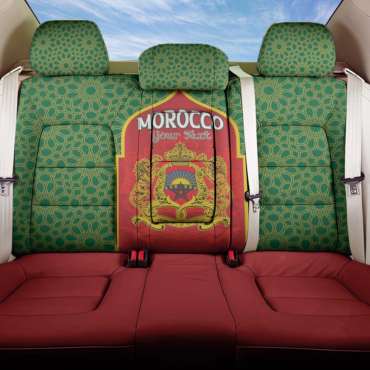 Personalized Morocco Throne Day Back Car Seat Cover King Lion Coat Of Arms