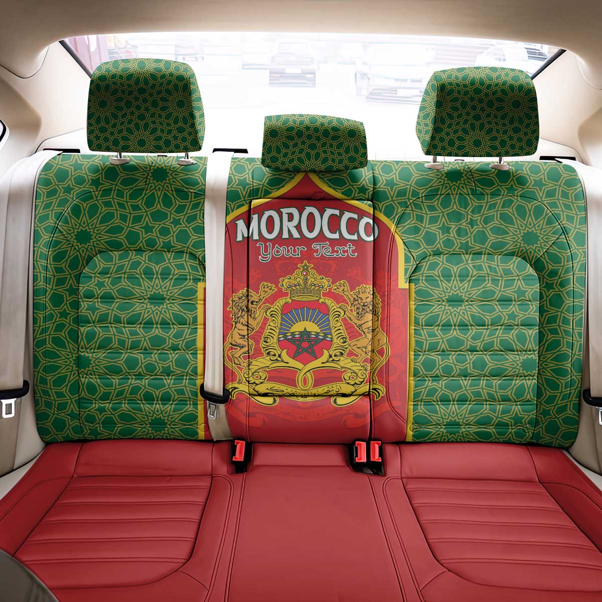 Personalized Morocco Throne Day Back Car Seat Cover King Lion Coat Of Arms