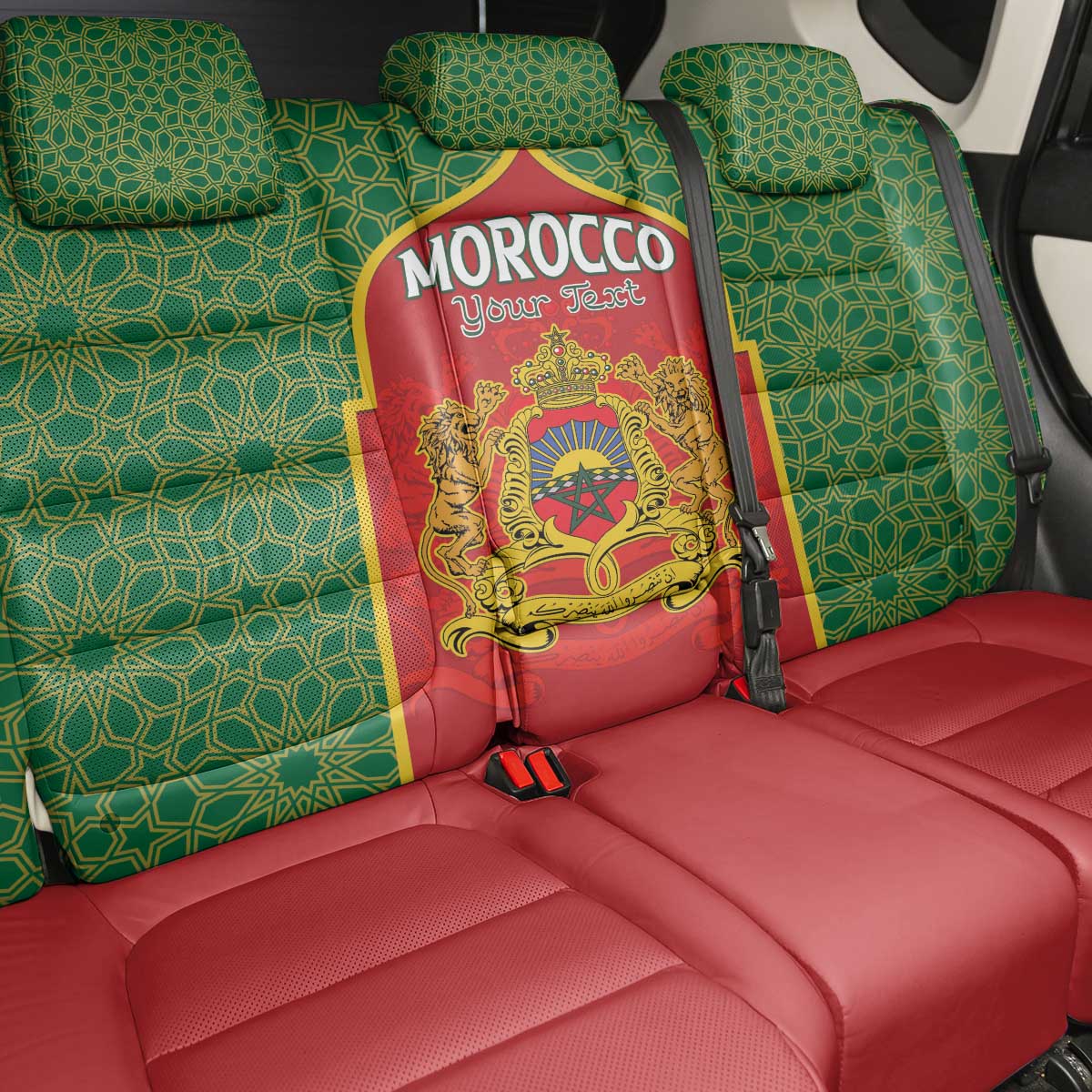 Personalized Morocco Throne Day Back Car Seat Cover King Lion Coat Of Arms