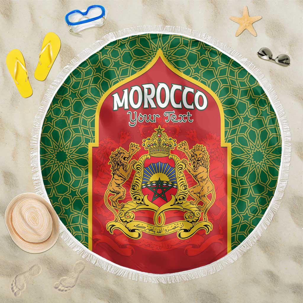 Personalized Morocco Throne Day Beach Blanket King Lion Coat Of Arms