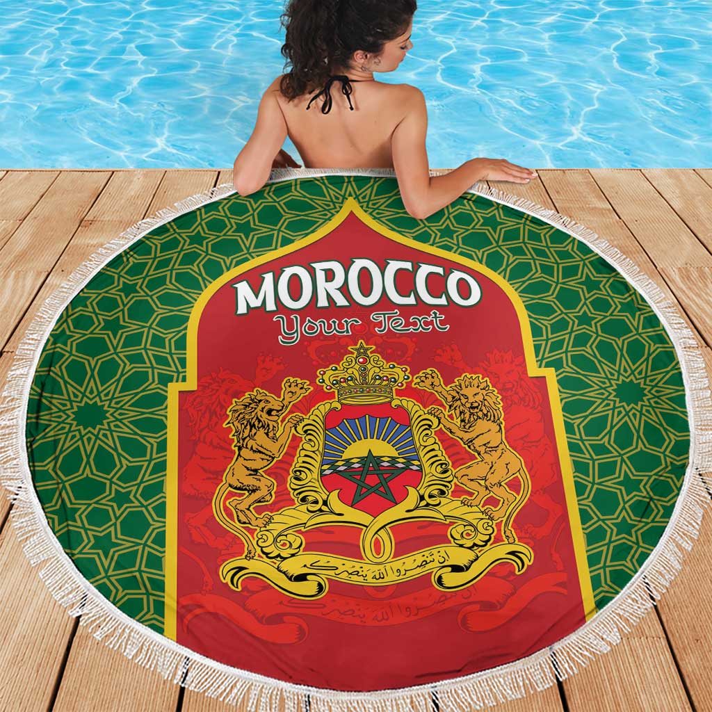 Personalized Morocco Throne Day Beach Blanket King Lion Coat Of Arms
