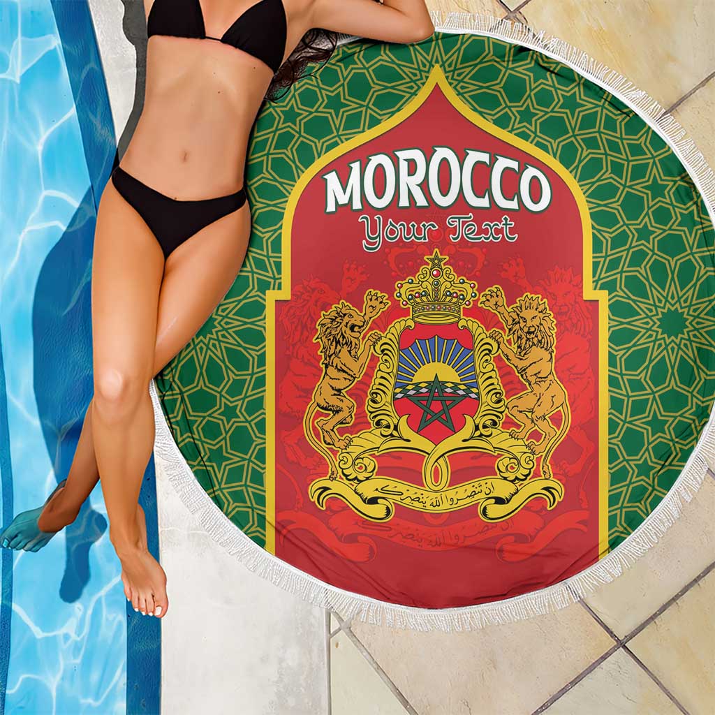 Personalized Morocco Throne Day Beach Blanket King Lion Coat Of Arms