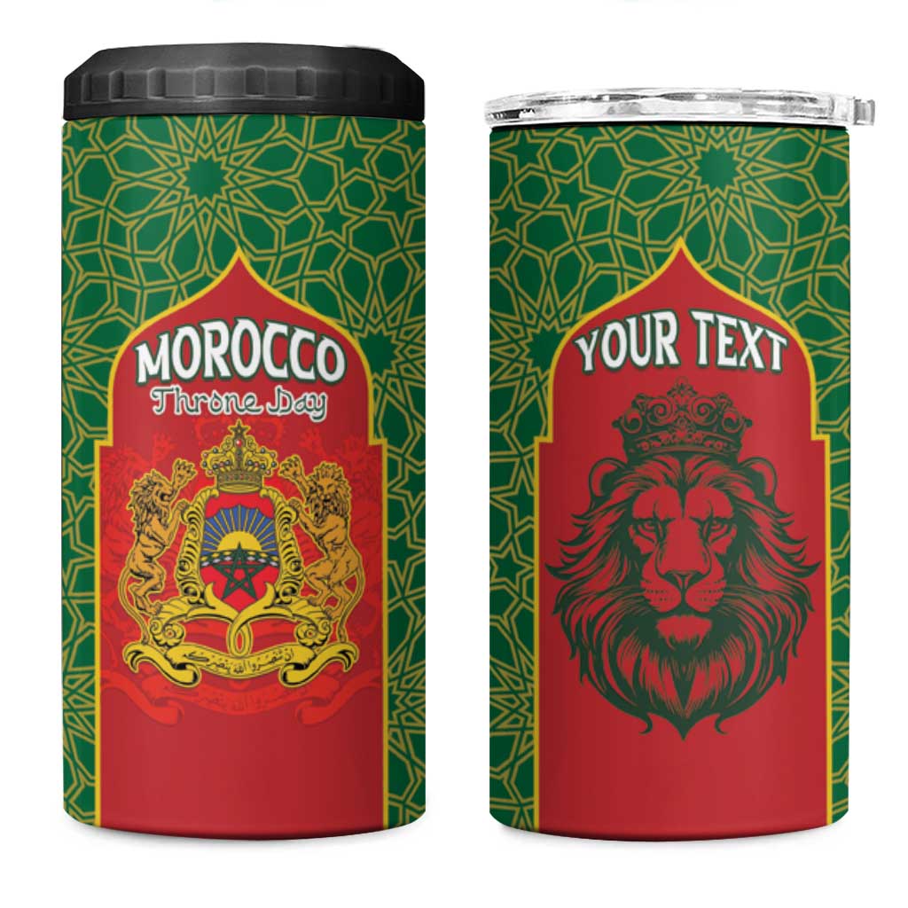 Personalized Morocco Throne Day 4 in 1 Can Cooler Tumbler King Lion Coat Of Arms