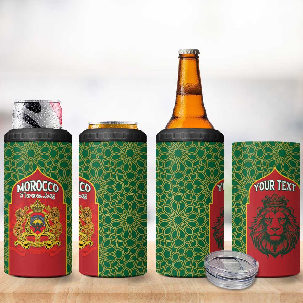 Personalized Morocco Throne Day 4 in 1 Can Cooler Tumbler King Lion Coat Of Arms