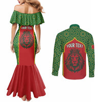 Personalized Morocco Throne Day Couples Matching Mermaid Dress and Long Sleeve Button Shirt King Lion Coat Of Arms