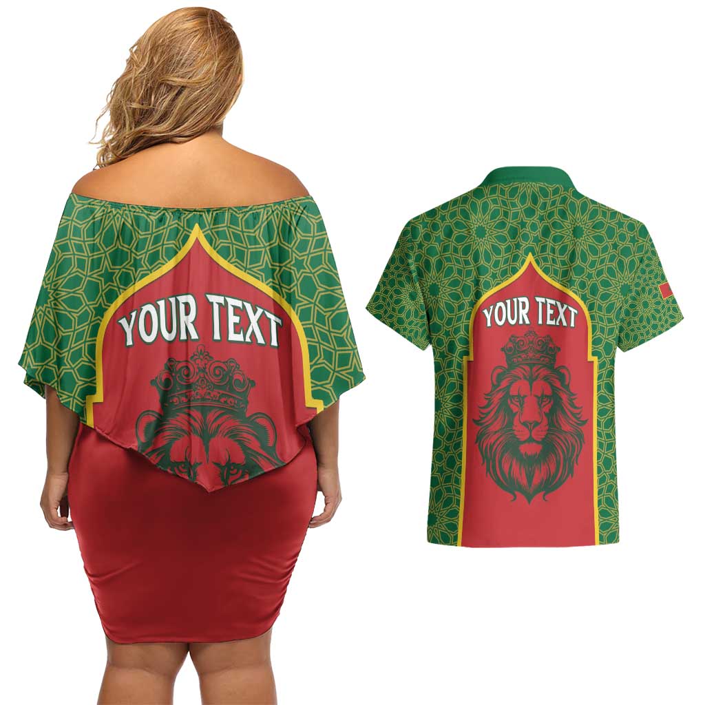 Personalized Morocco Throne Day Couples Matching Off Shoulder Short Dress and Hawaiian Shirt King Lion Coat Of Arms