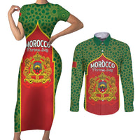 Personalized Morocco Throne Day Couples Matching Short Sleeve Bodycon Dress and Long Sleeve Button Shirt King Lion Coat Of Arms