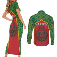 Personalized Morocco Throne Day Couples Matching Short Sleeve Bodycon Dress and Long Sleeve Button Shirt King Lion Coat Of Arms