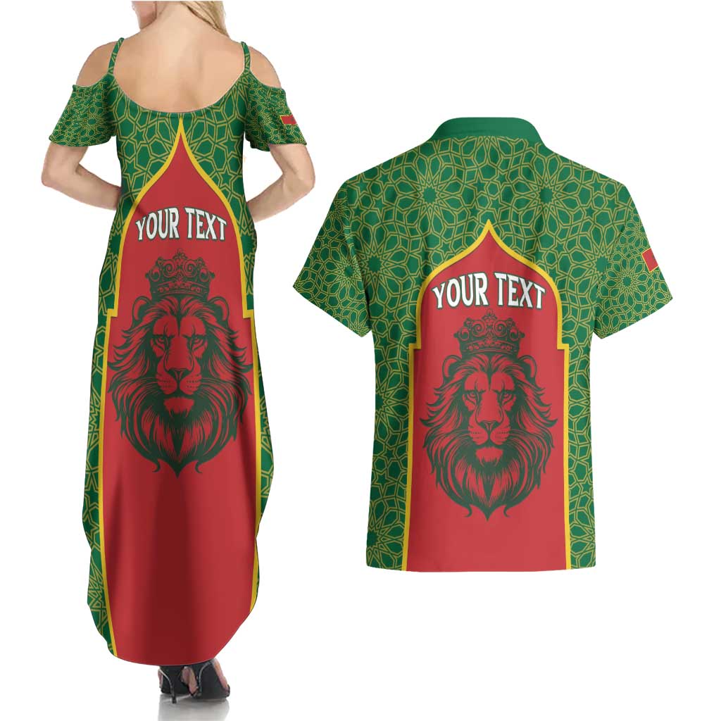 Personalized Morocco Throne Day Couples Matching Summer Maxi Dress and Hawaiian Shirt King Lion Coat Of Arms